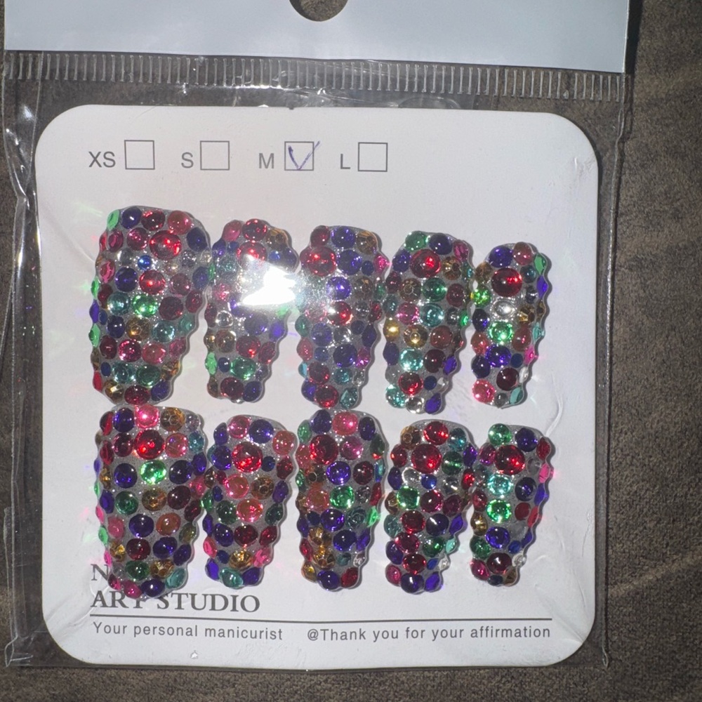 Colorful Rhinestone Press-On Nails